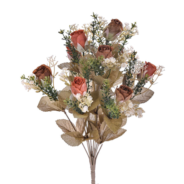Set 4 künstliche Blumensträuße mit 9 romantischen Rosenknospen Höhe 40 cm Braun/Kirsche/Bordeaux prezzo