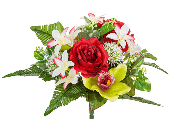 Set 4 Künstlicher Blumenstrauß mit Cymbidium Höhe 33 cm Rot prezzo