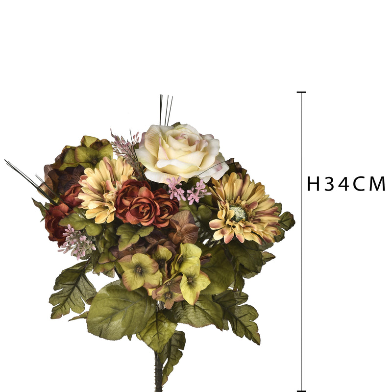 Bouquet Artificiale di Ortensie con Rose Altezza 34 cm Verde-2