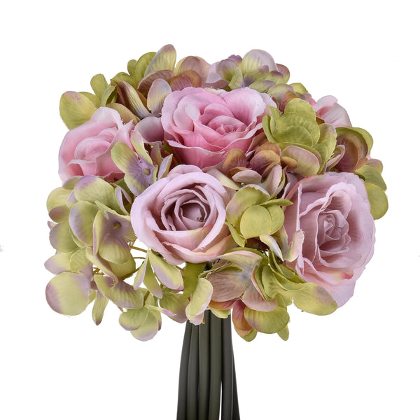 Set 2 künstliche Blumensträuße, bestehend aus 11 Rosen- und Hortensienblüten, Höhe 20 cm, Rosa acquista