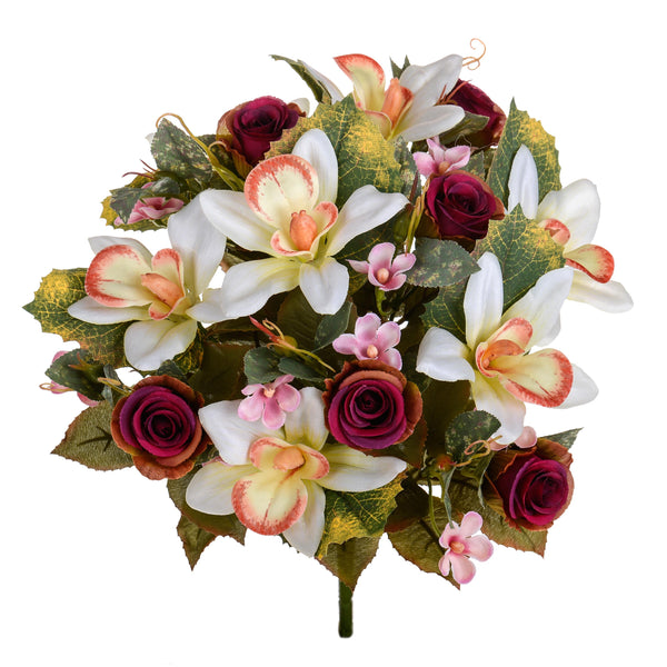 Set 2 Künstlicher Strauß aus Orchideen und Rosen Höhe 38 cm Braun/Kirsche/Bordeaux prezzo