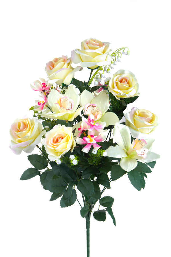 Set 2 Künstlicher Blumenstrauß bestehend aus 14 künstlichen Blumen aus Rosen und Orchideen Höhe 56 cm sconto