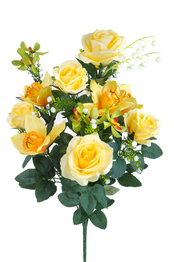 online Set 2 Künstlicher Blumenstrauß bestehend aus 14 künstlichen Blumen aus Rosen und Orchideen Höhe 56 cm Gelb