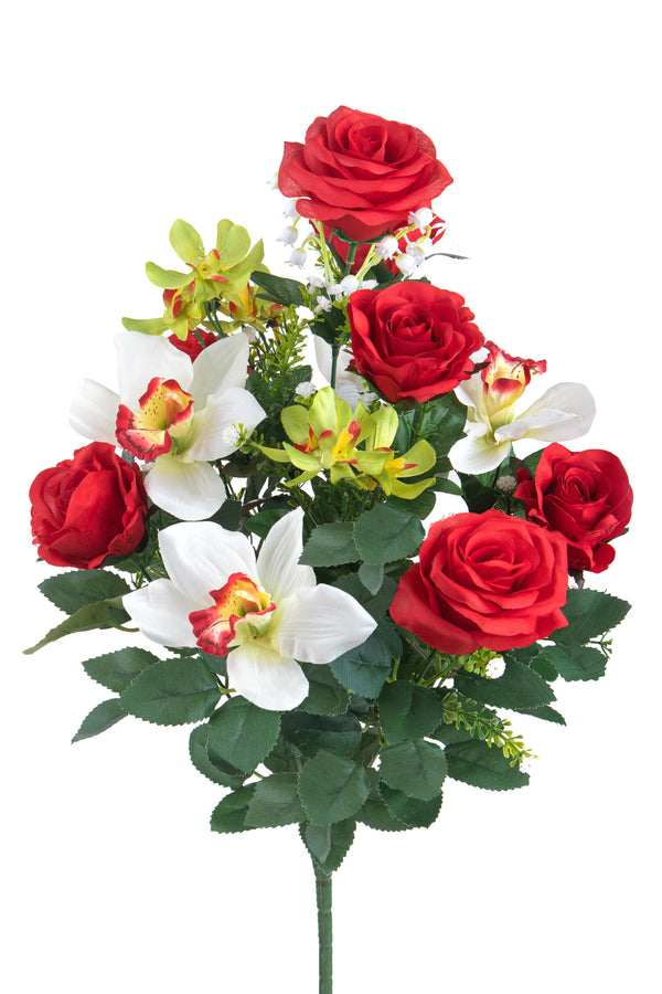 Set 2 Künstlicher Blumenstrauß bestehend aus 14 künstlichen Blumen aus Rosen und Orchideen Höhe 56 cm Rot online
