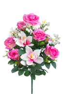 Bouquet Artificiale Composto da 14 Fiori Artificiali di Rose e Orchidee Altezza 56 cm Rosa-1
