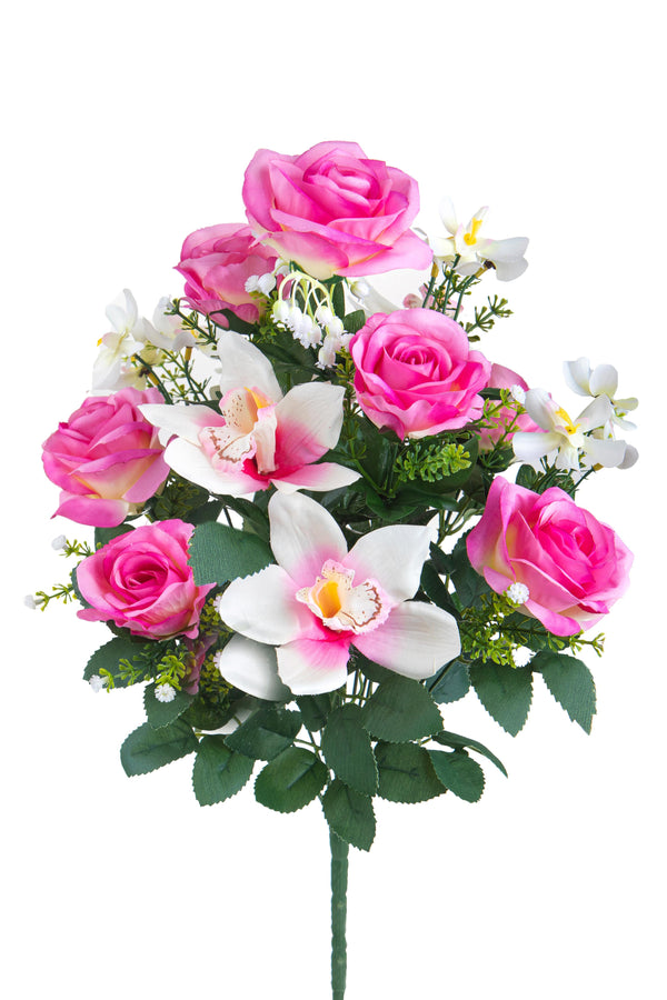 acquista Set 2 Künstlicher Blumenstrauß bestehend aus 14 künstlichen Blumen aus Rosen und Orchideen Höhe 56 cm Rosa
