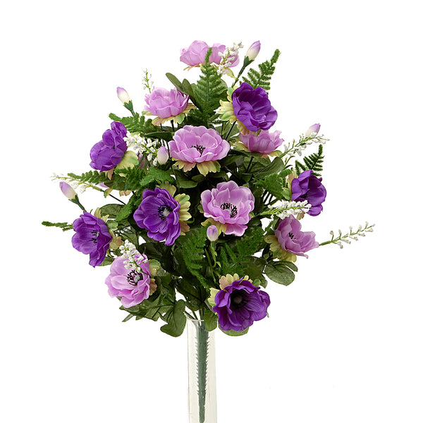 Set 2 Künstlicher Blumenstrauß bestehend aus 14 künstlichen Anemonenblumen Höhe 46 cm Lila acquista