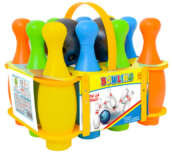 Set mit 10 farbigen Kegeln mit 2 Bowlingkugeln für Kinder sconto
