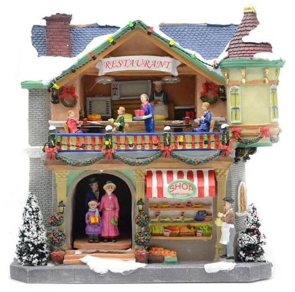 Weihnachtsdorf aus Harz mit Lichtern und Geräuschen 25x25x12 cm Vanzetti Restaurant prezzo