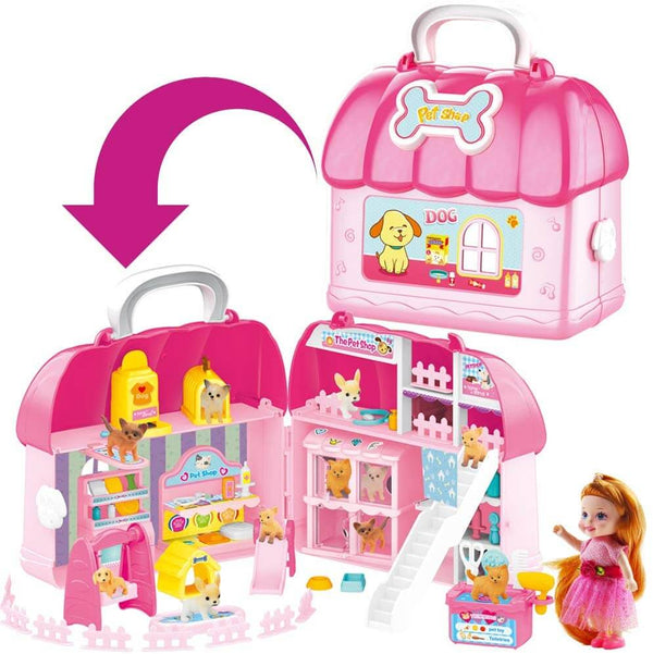 sconto Tragbares Puppenhaus 2 in 1 Kinder Joy Case Pet Shop Pink