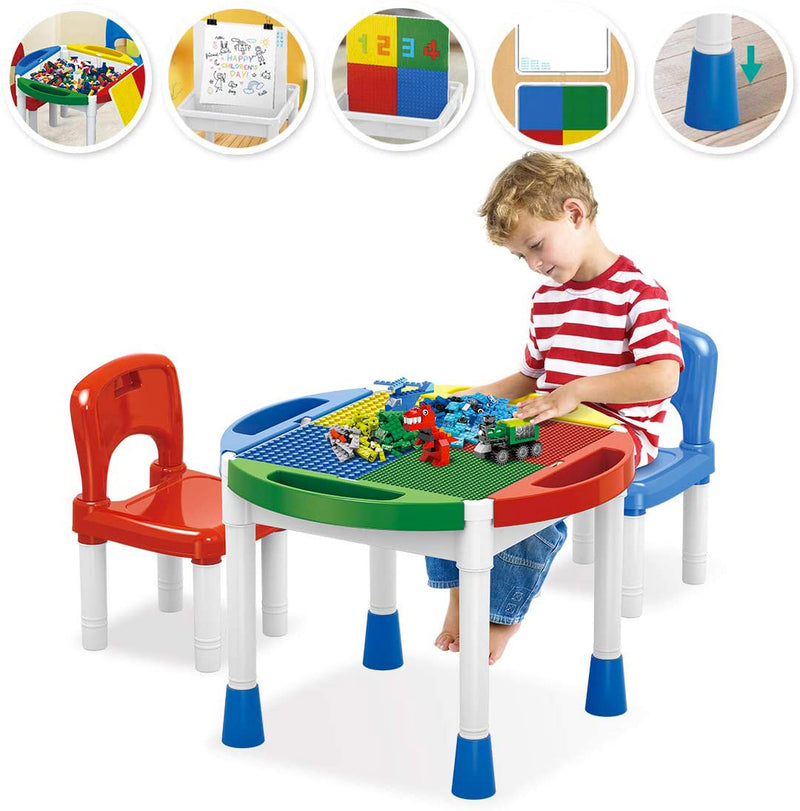 Tavolino Multiuso 3 in 1 per Bambini con 2 Sedie Kids Joy Block Desk-6