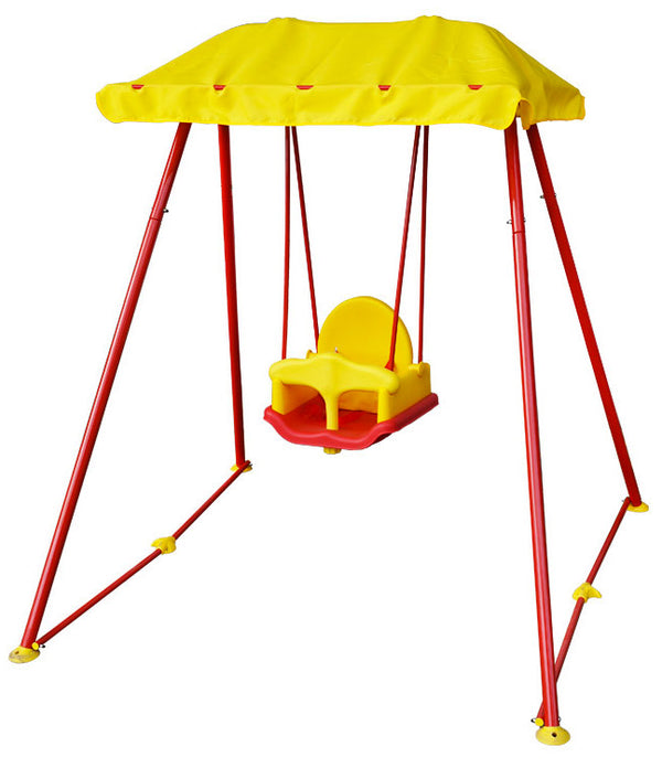 Gartenschaukel 1-Sitzer 150 x 126 x 143 cm mit rotem und gelbem Sonnenschirm aus Metall acquista