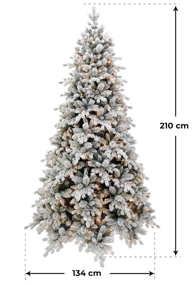Albero di Natale Artificiale Innevato 210 cm 55 Rami 450 Luci LED Farnetto del Gargano Verde-2