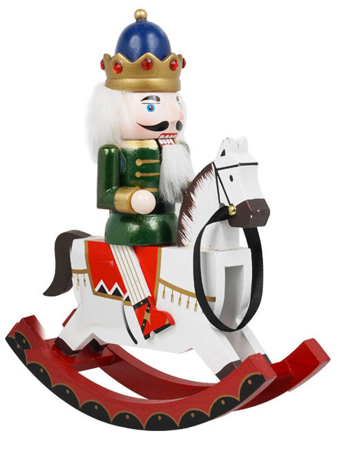 acquista Weihnachtlicher Nussknacker Soldat H30 cm aus Holz mit Krone und Schaukelpferd