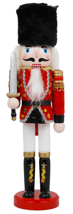 Weihnachtlicher Nussknacker Soldat H30 cm aus Holz mit roter Stoffummantelung prezzo