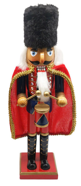 Weihnachtlicher Nussknacker-Soldat H38 cm aus Holz mit rotem und blauem Umhang und Trommel prezzo
