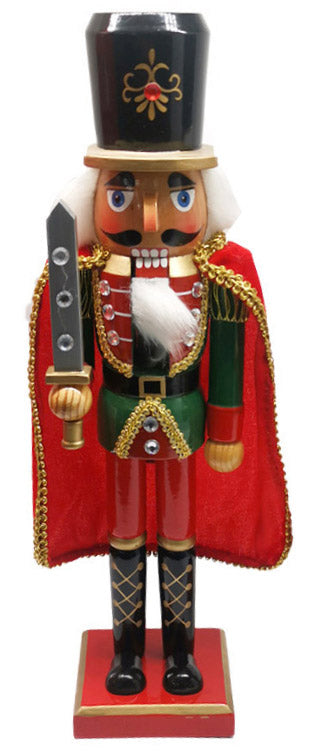 Weihnachtlicher Nussknacker-Soldat H38 cm aus Holz mit rotem und grünem Umhang und Schwert online