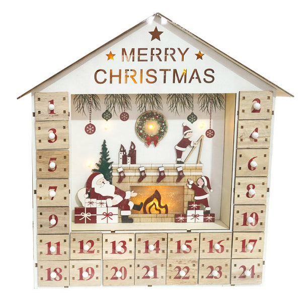 online Adventskalender 34x8x35 cm Holzhaus mit Lichtern