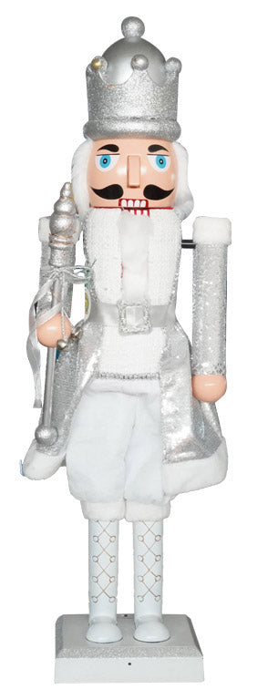 Weihnachtlicher Nussknacker-Soldat H110 cm aus Kunststoff mit Melodie und silbernem elektronischem Uhrwerk sconto