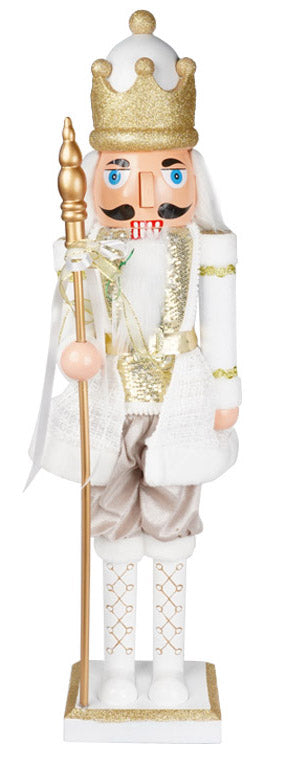 Weihnachtlicher Nussknacker-Soldat H80 cm aus Kunststoff mit Kleidung aus weißem und goldenem Stoff acquista