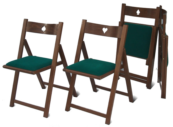 Satz von 4 klappbaren Holzstühlen mit Sitz aus grüner Baumwolle des Schmiedespiels acquista