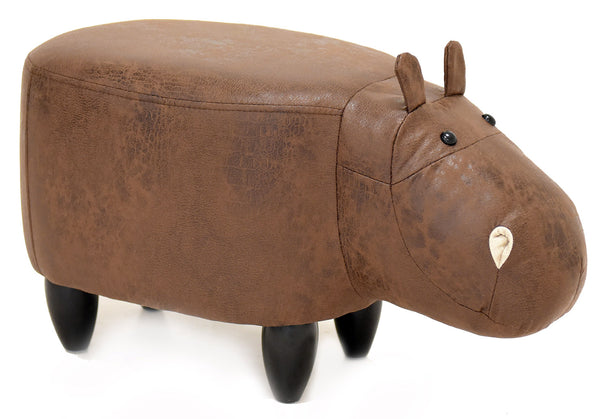 sconto Hocker in Hippopotamus-Form 60 x 30 x 36 cm aus Hippo-braunem Kunstleder
