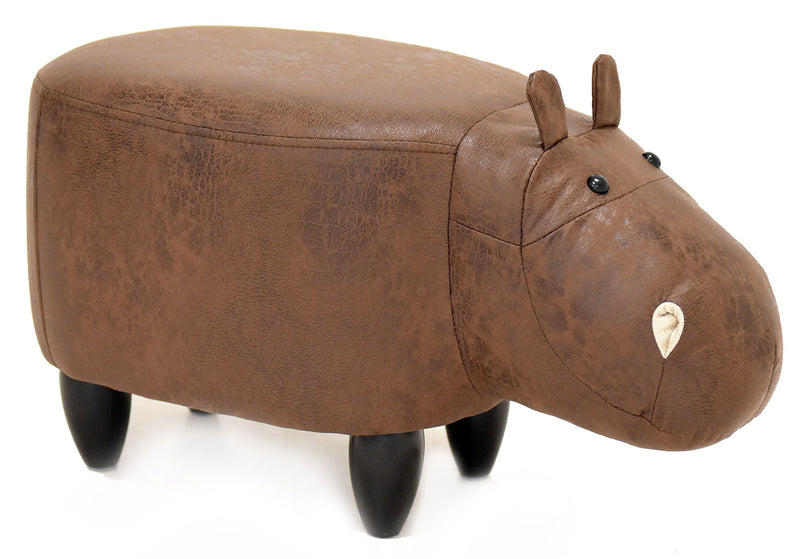 Pouf a Forma di Ippopotamo 60x30x36 cm in Similpelle Hippo Brown Marrone-1