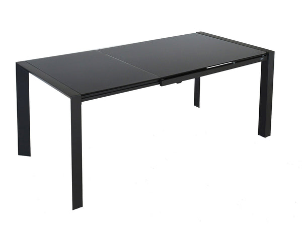 Ausziehtisch 75,5x80x123/183 cm in Metal Grey Tempered Glass Top Seller online
