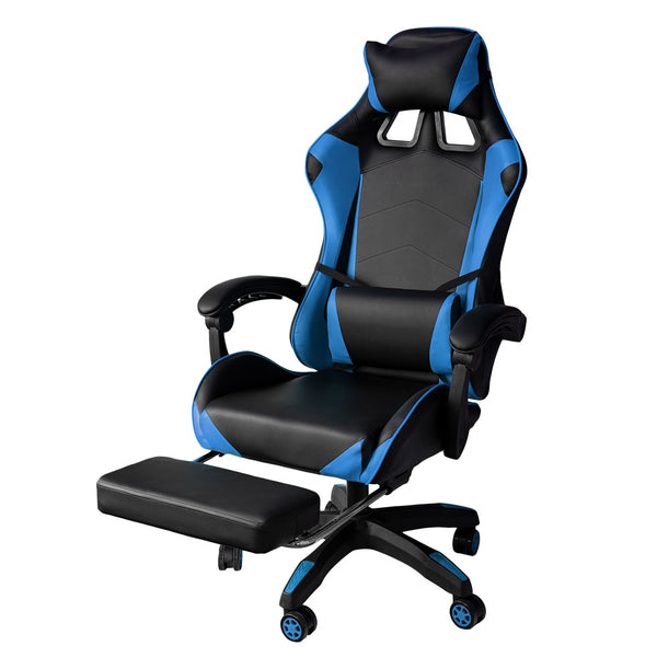 acquista Ergonomischer Gaming-Stuhl 64x53x122-133 cm mit Fußstütze aus blauem Kunstleder