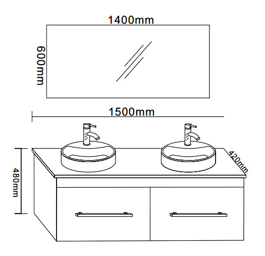 Mobile Bagno Sospeso 150 cm Cardellino Carnelli Nero-8