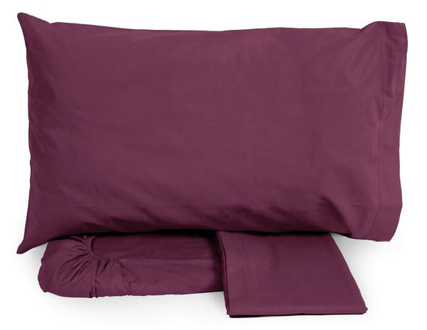 acquista Satz Baumwollbettwäsche oben und unten mit Ecken und Kissenbezügen Neith Silber Lila Verschiedene Größen