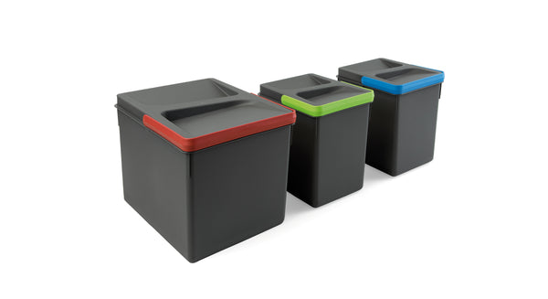 online Abfalleimer 3 Behälter H21,6 cm aus Anthrazitgrauem Emuca-Kunststoff