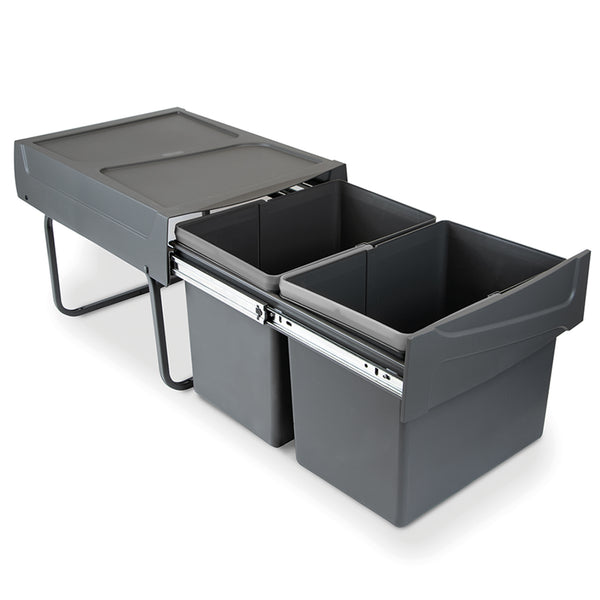 prezzo Emuca Set mit 2 getrennten Abfallbehältern für Schrank 30 Liter aus Stahl und anthrazitgrauem Kunststoff