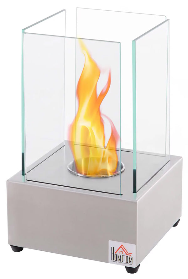 online Bioethanol Tischkamin 20x20x33 cm in Stahl und grauem Glas