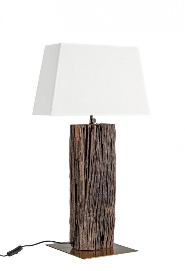 prezzo Tischlampe 45x30x85 cm E27 in Holz und Stahlschirm in weißer Baumwolle