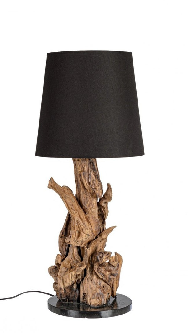 prezzo Tischlampe Ø35x82 cm E27 in Holz und Stahlschirm in schwarzer Baumwolle