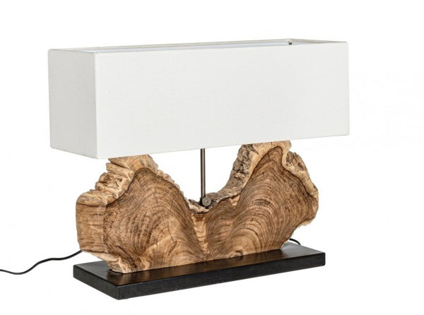 Tischlampe 60x20x55 cm E27 in Holz und Stahlschirm in weißer Baumwolle prezzo