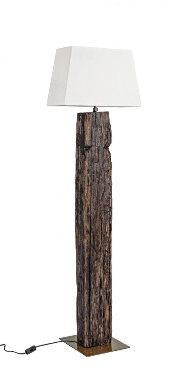 Stehlampe 45x30x155 cm E27 in Holzschirm aus weißer Baumwolle prezzo