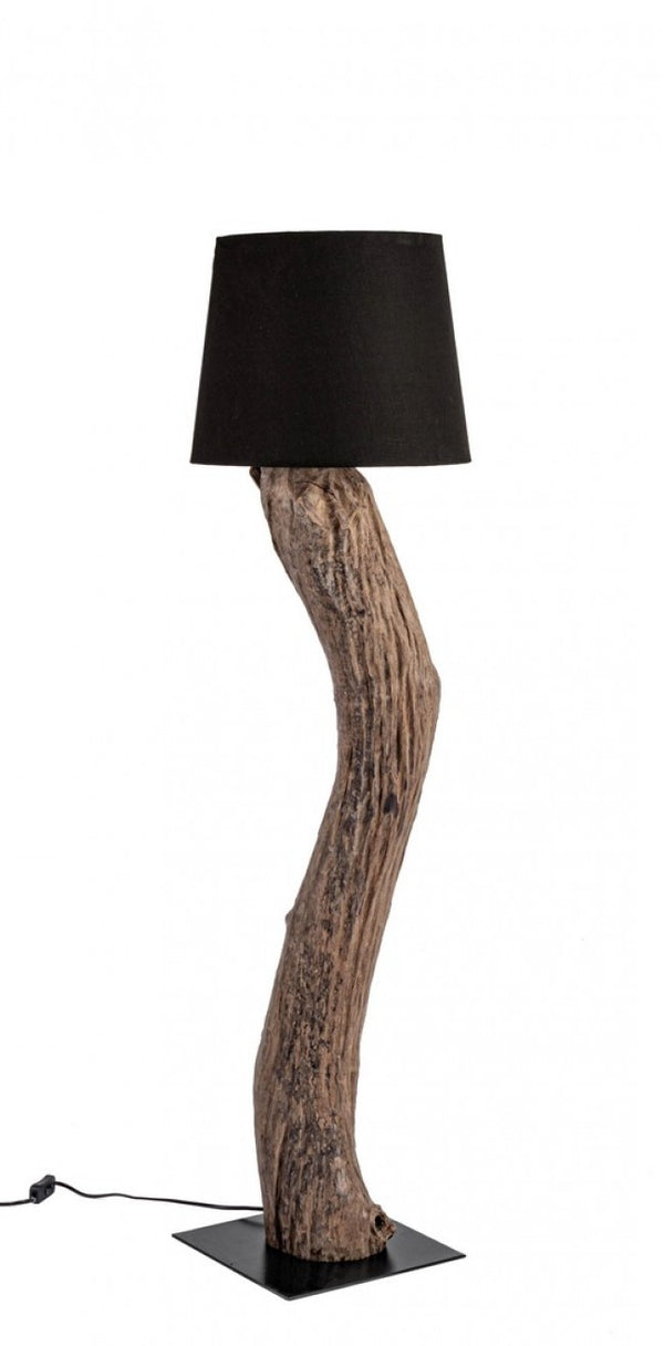 prezzo Stehlampe Ø55x120 cm E27 in Holz mit schwarzem Baumwollschirm