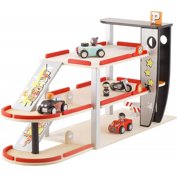 sconto Spielzeugparkplatz für Kinder 3 Etagen mit Trudi Holzaufzug