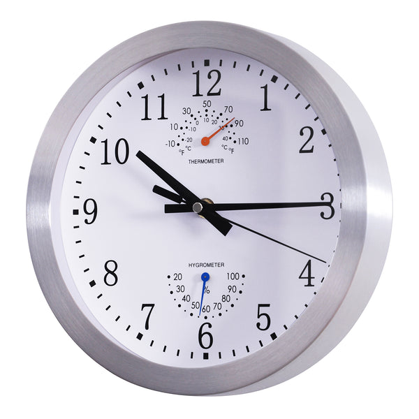 Wanduhr Leises Uhrwerk mit Thermometer und Barometer Silber Ø24,8x4,2 cm online
