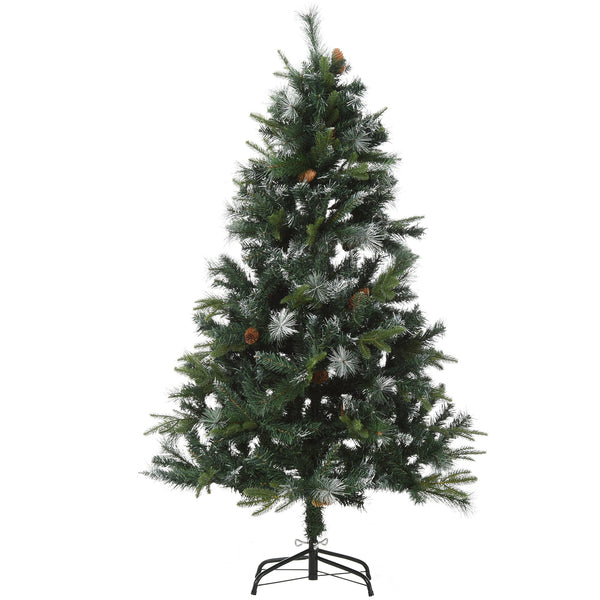 Künstlicher Weihnachtsbaum schneebedeckt 150 cm 770 Zweige mit grünen Tannenzapfen sconto