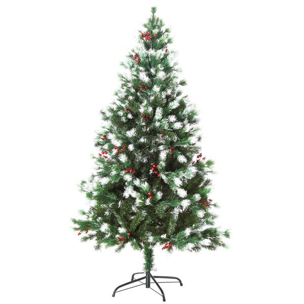 Künstlicher Weihnachtsbaum schneebedeckt 150 cm 554 Äste mit roten Beeren grüne Kiefer acquista
