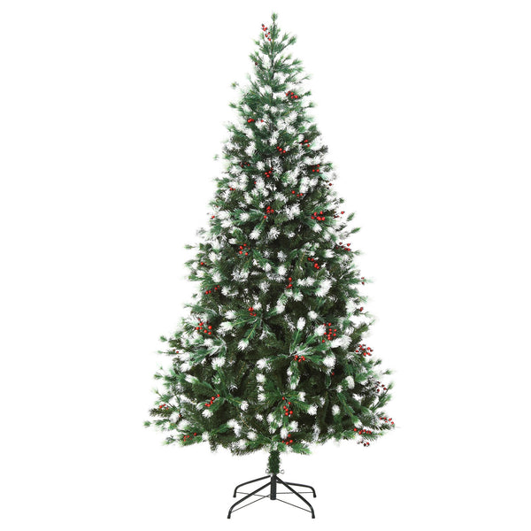 sconto Künstlicher Weihnachtsbaum schneebedeckt 180 cm 836 Äste mit roten Beeren grüne Kiefer