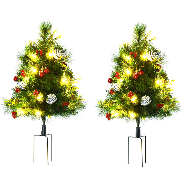 Set 2 künstliche Mini-Weihnachtsbäume Ø33x75 cm mit 24 leuchtenden Tannenzapfen und grünen Tannenbeeren online