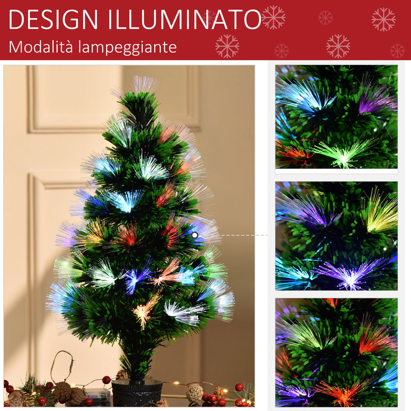 Mini Albero di Natale Artificiale 55 cm 40 Rami 40 Luci Fibre Ottiche Colorate Verde-4