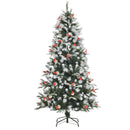 Albero di Natale Artificiale Innevato 180 cm 678 Rami con Bacche Rosse e Pigne Verde-1