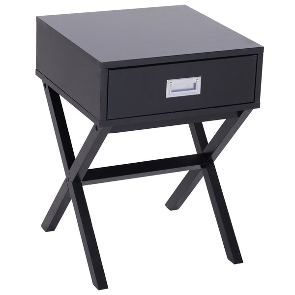 acquista Nachttisch im Industriestil mit Schublade aus schwarzem Holz 40x40x55 cm