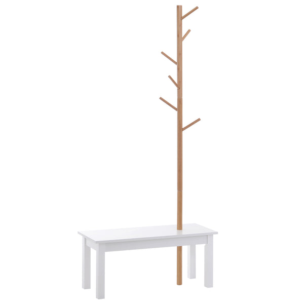 prezzo Bank mit Garderobe aus weißem Bambus und Holz 80x30x180 cm