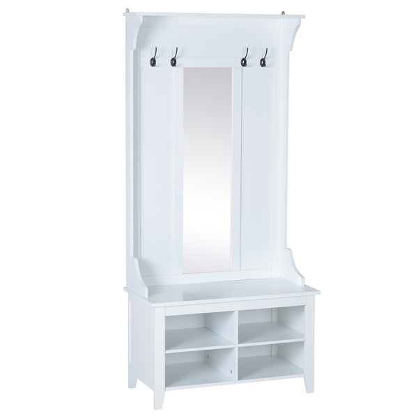 Eingangsmöbel mit Spiegelkleiderbügel und Schuhregal aus weißem Holz 80x40x170 cm sconto
